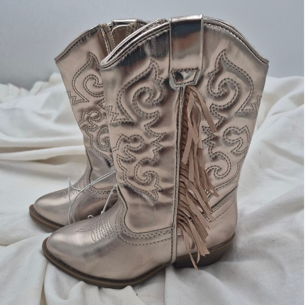 NEW Harper Canyon Fringe Metallic Western Boots gold finish little girls size 7